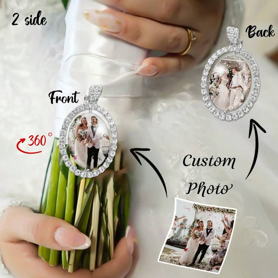 Customized Double-Sided Bride Wedding Bouquet Ornament, Personalized Bridal Bouquet Charm, Wedding Gift - Multicolor - View 1