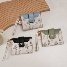 Casual Leaf Pattern Metal Button Compact Bifold Wallet With Decorative Lanyard For Women Wallet Mini Wallet Purse Wallet Small Wallet Cute Wallet - Multicolor - View 7