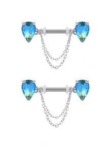 CIZME Set de 2 piezas de anillos colgantes para pezones de 14G para mujeres, de acero inoxidable con palabra de fantasía, corazón, mariposa, CZ, flor, barra de 16mm y cadenas, anillos para pezones sexy y lindos, joyería de perforación