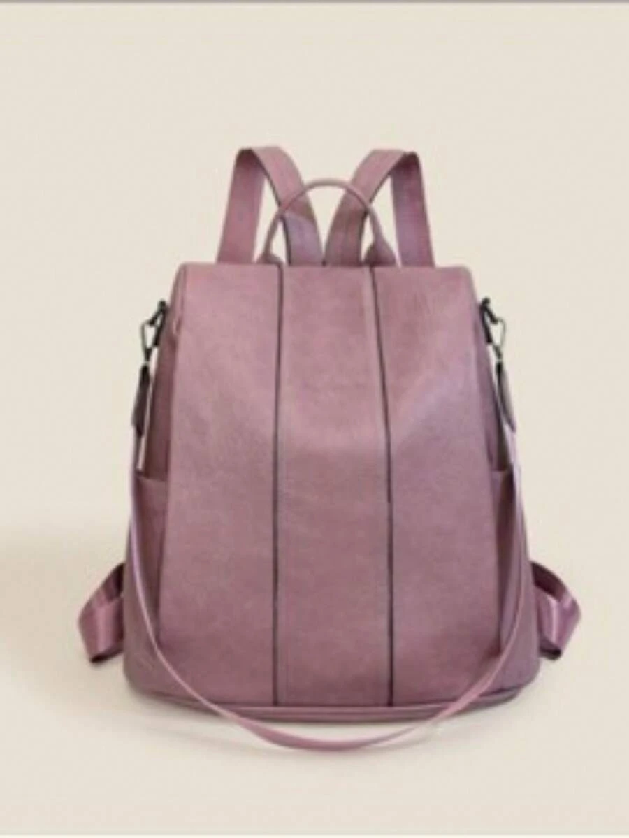 Women's Leather Backpack Casual Stylish Anti-Theft - 紫色 - 查看 1