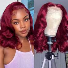 250% Density 99j Body Wave Wig13x4 Body Wave Human Hair Wig HD Lace Front Wigs Short Bob Wig For Women Burgundy Color - S99J - 查看 1