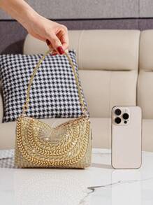 Glitter Rhinestone Decorated Handbag, Ladies Party Clutch Bag For Holding Phone, Lipstick, Perfect For Formal Events