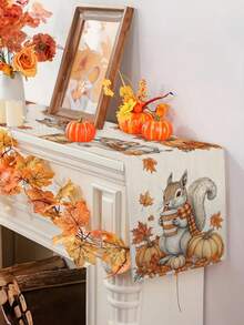 1pc/10pcs Pumpkin Squirrel Table Runner, Thanksgiving, Autumn Harvest Holiday, Seasonal Home Decor, Farmhouse Style, Linen-Like Material, 13"X36"/13"X72"/13"X108", Suitable For Home Kitchen Decor, Party Decorations, Pumpkin Theme Decoration - Multicolor - View 2