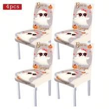 1/4/5/6/7/36件万圣节主题鬼魂印花椅套/椅套套装适用于室内家居餐厅酒店现代日常装饰,派对装饰,婚礼装饰,餐厅装饰,厨房装饰,桌布适用于方桌,弹力椅套可水洗