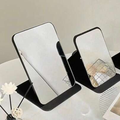 1件简约浴室化妆镜便携式桌面化妆镜办公室桌面家用直立镜子手持化妆镜可调节桌面化妆镜学生宿舍梳妆台镜子家居装饰房间装饰浴室配件