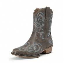 Women's Cowboy Cowgirl Western Boots Embroidered Stitched Ankle Boots Square Toe Chunky Heel Fashion Short Booties With Zipper - 棕色 - 查看 4