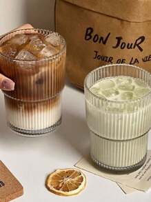 1pc,Coffee Cup, Ins Style Vertical Striped Glass Straw Cup, Highly Attractive Milk Cup, Household Beverage Water Cup, Beer Cup, Whiskey Glass,Striped Glass Cup ,Drinkware/Drinkware/ Glass/ Decorative Ornament Cup/Cups/Wedding/Room Decor/Kitchen Accessories/Bedroom Decor/Bathroom Accessories/Kitchen/Home Decor/Garden/Holiday Essentials/Home/Room Decor Bedroom/Teacher Gifts/Travel Essentials/Camping/Car Accessories