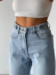 Hoch taillierte Knie Laser zerrissene Freund Mutter Jeans, einfarbig zerstört asymmetrische/asymmetrische Taschen