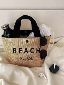 轻质编织托特包、沙滩包、女士夏季斜挎包、休闲手提包、迷你简约包、母亲节礼物，适合妈妈、少女、女大学生，非常适合大学、户外、郊游