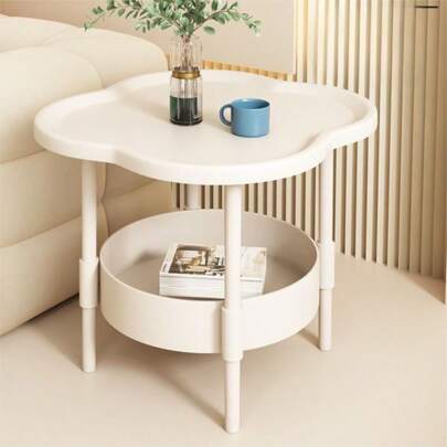1 Modern Minimalist Creative Coffee Table, A Bedside Table With 2-Tier Storage Shelves, Suitable For Living Rooms, Bedside Use, Bedrooms, And Offices. Cream-Style Coffee Table, Easy To Assemble.
