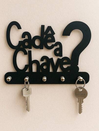 Porta Chaves Cadê a Chave? Em MDF Preto 13x18