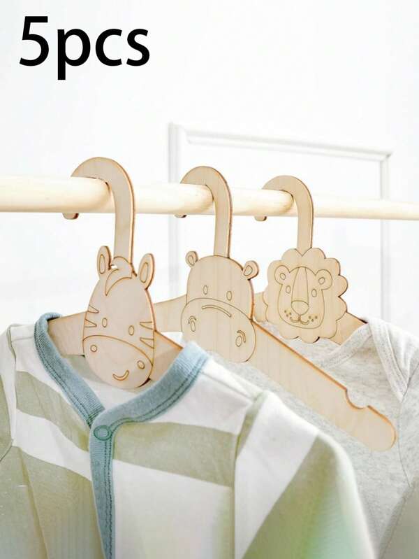 5 Pieces Per Set Of Cartoon Anti-Slip Wooden Baby Hangers, DIY Creative Animal Kindergarten Decoration Storage Racks, Children's Room Family Wooden Hanging Decorations