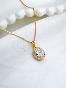 OLVAL DROP NECKLACE INCRUSTED WITH ZIRCONIA PLATED IN 18K GOLD. - Vàng - Xem 7