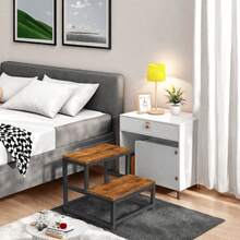 重型两步凳，铁木组合，承重高达 226.8 公斤，木质增高，换鞋，适用于卧室、厨房、浴室 - 灰色/棕色，浴室凳 | 优雅的凳子设计 | 木制凳子 - 棕色 - 查看 5