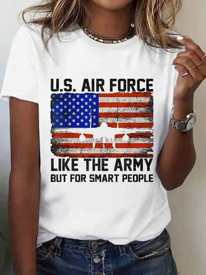1 Piece, 100% Pure, My Search Pattern Printed T-Shirt, Spring And Summer Round Neck Short-Sleeved Women's T-Shirt, Breathable And Pure Casual Sports Top, Holiday Gift