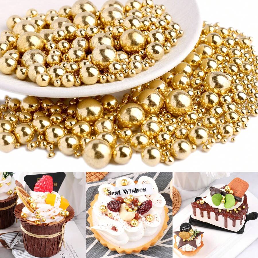 Edible Gold Pearl Sprinkles For Cake Decorating,Sugar Candy Pearls, Cake Decorations, Cupcake, Cookies, Ice Cream Topper, Holiday, Wedding Party, Easter, Christmas Supplies - Multicolor - View 1