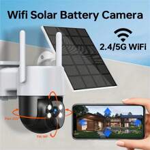 Cámara de seguridad inalámbrica con energía solar de 4MP, cámara inteligente para el hogar con WiFi de banda dual 2.4G/5G, resolución ultra alta definición de 1440P, batería recargable de 7500 mAh, función de rotación de 355°, visión nocturna a color, detección de movimiento, audio bidireccional, nivel de protección IP65, adecuada para vigilancia exterior doméstica y comercial, cámara de seguridad solar.