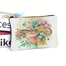 1 Set Diamond Painting Craft Kit, Ocean Animal Style Coin Purse Women Ins Zipper Mini Bag, Women Short Hanging Pouch With Keychain Card Holder, Made With Crystal Round Diamond DIY, Suitable For Daily Travel Carry-On Storage