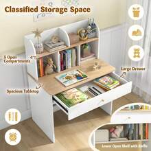 Lifezeal Kids Wooden Study Desk Children Writing Table With Hutch & Drawer White - White - View 6