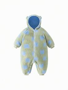 mini bala 儿童羊毛连体衣2025秋季双面保暖连帽套装 - 綠藍色調 - 查看 1