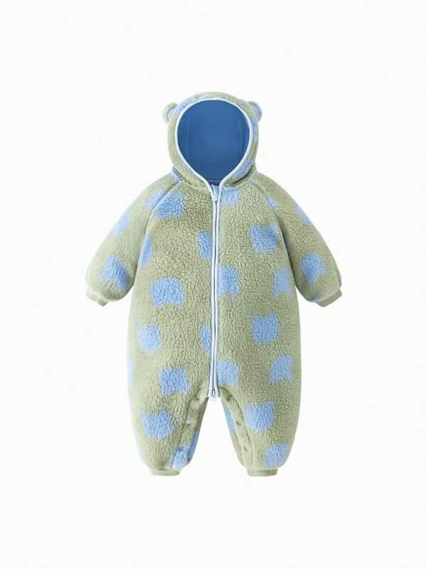 mini bala Kids Fleece Romper 2025 Autumn Double-Sided Warm Hooded Suit