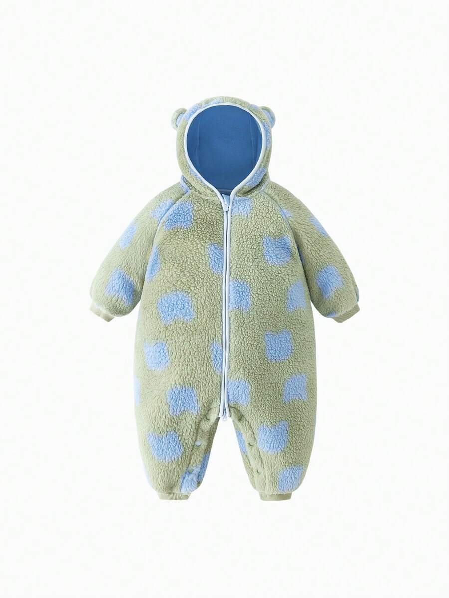 mini bala 儿童羊毛连体衣2025秋季双面保暖连帽套装 - 綠藍色調 - 查看 1