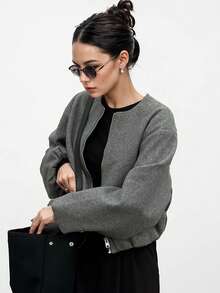 Women's 2025 Autumn Fashion Street Style Solid Color Zipper Pocket Short Jacket Coat