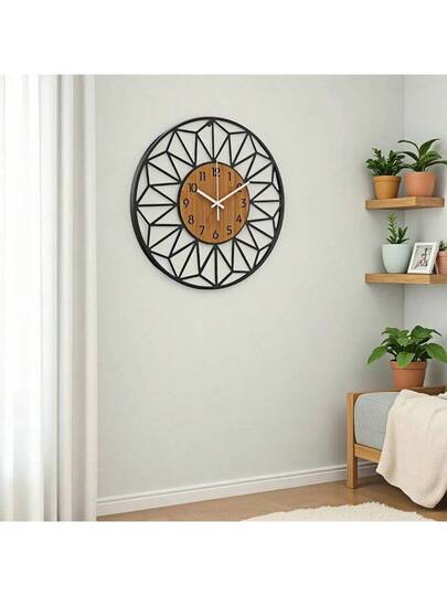 1pc Iron Painted Wand Clock, Geometric Klok Arabic Numerals Home Room view 6