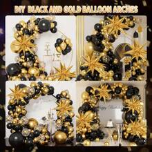 116pcs Gold & Black Balloons With Foil Explosion Star Decorations, Suitable For Boys, Girls, Kids, Infants, Gift Giving, Baby Shower, Gender Reveal, Wedding, Birthday, Room, Party Supplies