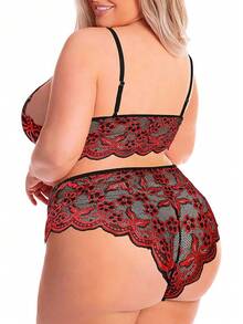 Elegant Lacy Three-Piece Underwear Bra And Panty Set - Màu vàng - Xem 5