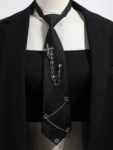 1件男女通用十字架和心形水钻装饰项链吊坠，适合街头、摇滚音乐会、万圣节派对、暗黑主题派对、摄影等场合。 - A - 查看 11