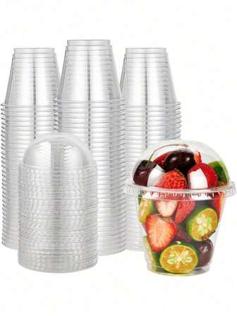 20pcs Transparent Plastic Dome Dessert Cup With Lid, Crystal PET Parfait Cup, Disposable Party Cup Suitable For Fruit/Ice Cream/Cupcake/Iced Drinks, School Supplies Food Bag Food Box, Suitable For Candy Chocolate, Suitable For Halloween Or Christmas Party