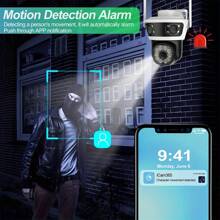 Cámara inteligente de tres en uno, una cámara de seguridad inalámbrica WiFi de 2.4G con tres lentes, función de disparo panorámico de 360°, visión nocturna, detección de movimiento, comunicación bidireccional, monitoreo remoto móvil, rotación PTZ, vigilancia inalámbrica de alta definición ajustable, adecuada para estacionamientos, empresas y hogares.