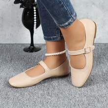 Mary Jane Flat Shoes Round Toe Ballet Flats For Women Dressy Fabric Business Flats Comfortable Classic Strap Flats For Office JUJU-1 - khỏa thân - Xem 3