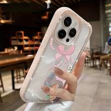 Funda para teléfono 1 unidad, lazo rosa, lindos gatos, brillante, doble cara | Funda brillante 11/12/13/14/15/16 - Rosa - Ver 5