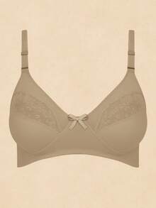 Plus Size Bra Without Reinforced Pads Satin Support - 米色 - 查看 3
