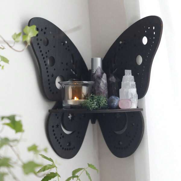Butterfly Crystal Corner Shelf,Crystal Shelf Display Wooden Boho Wall Shelves,Crystal Holder Shelves Stands Christmas Home Decor,School Supplies,Back To School