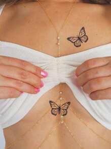 1pc Herbal Butterfly Tattoo Sticker, Waterproof And Sweat-Proof Temporary Tattoo, Semi-Permanent Realistic Tattoo Transfer Paper, Suitable For Back, Thigh, Arm, Calf, Collarbone, Can Be Used As Leg And Arm Bands, Lasts 7-14 Days