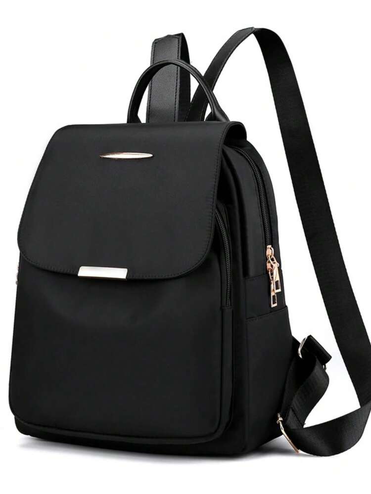Mochila de gran capacidad para mujeres, bolso clásico de unicolor para damas - Negro - Añade 4