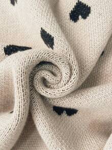 Plus Size Casual Heart Pattern Contrast Color Knit Cardigan Sweater - Khaki - View 7