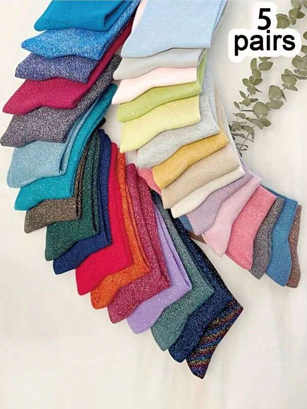 1/3/5 paires de chaussettes mi-mollet colorées et métalliques brillantes pour femmes, polyvalentes pour un port quotidien