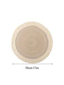 1pc/4pcs/6pcs 15 Inch Round Woven Fringe Placemats, Washable Non-Slip Heat-Resistant Table Mats, Suitable For Home, Dining Table Decor, Spring, Outdoor, Holidays, Parties, Gifts
