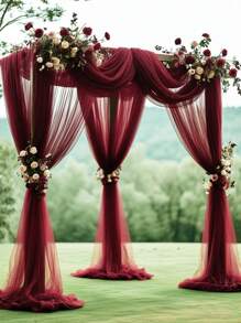 1Pc/2Pcs Wine Red Wedding Mesh Valance,Polyester Gauze Tulle Curtain, Soft Gauze Drapes,75*300/75*600cm Hanging Sheer Curtains,Versatile Curtains,Yard Cloth,DIY Rustic Wedding Accessories,Wedding Party Decoration Supplies,Engagement Party Background Decoration, Home Decor,Indoor Outdoor Decor, Easy To Hang