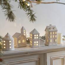 1pc Ceramic Christmas Village House, White Christmas House, Fake Snow, Cottage Christmas Decor, Indoor Home Tabletop Fireplace, White Porcelain House, Christmas Table Decorations Christmas Decorations, Farmhouse Home Decor, Christmas Giftstable Decor, Christmas Decorations For Home, (No Battery, No Lights) - Multicolor - View 6