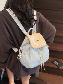Tas Ransel Mini Colorblock Gaya Jepang Populer Musim Semi/Panas 2026, Tas Sekolah Wanita Modis dan Serbaguna, Gaya Kampus untuk Siswa SMP, SMA, dan Universitas, Versi Korea Kasual, Tas Ransel Kecil Lipat Ringan untuk Penggunaan Sehari-hari - MultiWarna - View 8