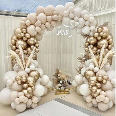 120pcs Boho Balloon Garland Kit - White, Beige, Gold Metal Balloons, For Bridal Shower, Wedding, Engagement, Baby Shower, Gender Reveal, Birthday, Room Party Decorations Latex Balloons