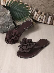 Women's Woven Strap Flower Decor Flip Flop Sandals, Fashionable Resort Style, Suitable For Outdoor, Beach And Vacation