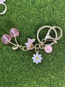 1个男女通用锌合金樱花蝴蝶钥匙扣，可爱动物吊坠，送给学生和朋友的绝佳礼物，可爱挂件，汽车配件，包包挂件，校园动物，可爱哥特风，Y2K风格