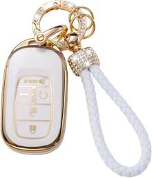 For  Key Fob Cover With Keychain,Car Key Shell Protector Holder 5 Buttons For 2022 2023 2024 2025 Accord Civic HR-V CR-V Pilot Odyssey,Soft TPU Key Case Accessories - 白色 - 查看 1
