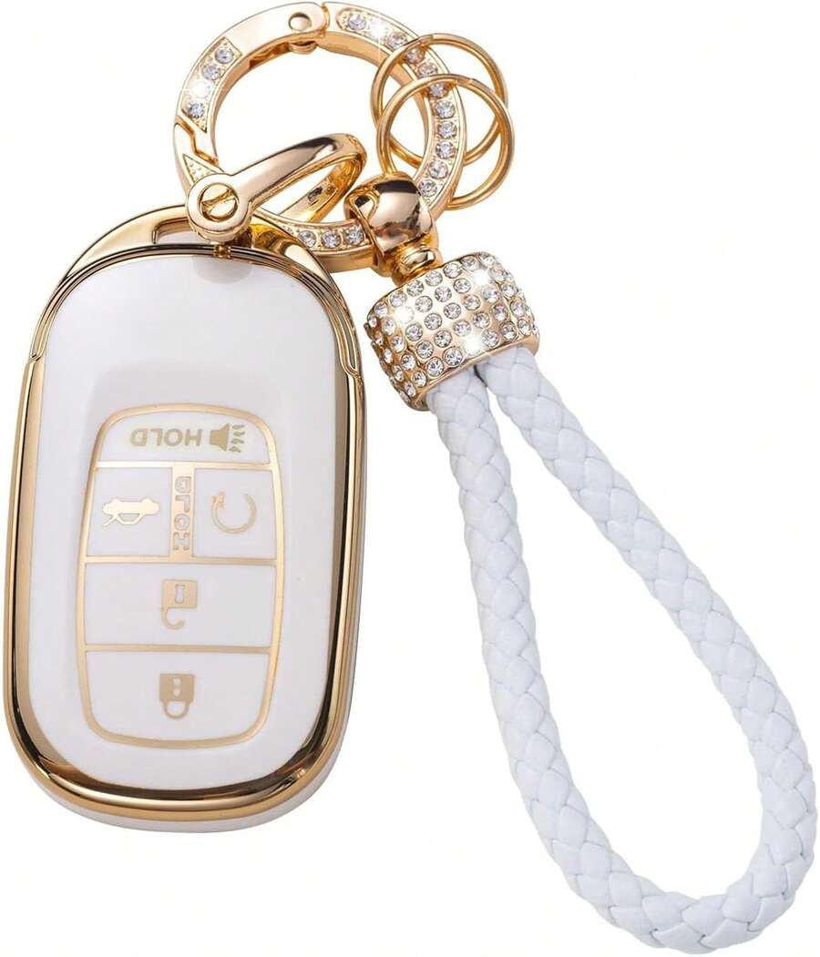For Key Fob Cover With Keychain,Car Key Shell Protector Holder 5 Buttons For 2022 2023 2024 2025 Accord Civic HR-V CR-V Pilot Odyssey,Soft TPU Key Case Accessories - 白色 - 查看 1